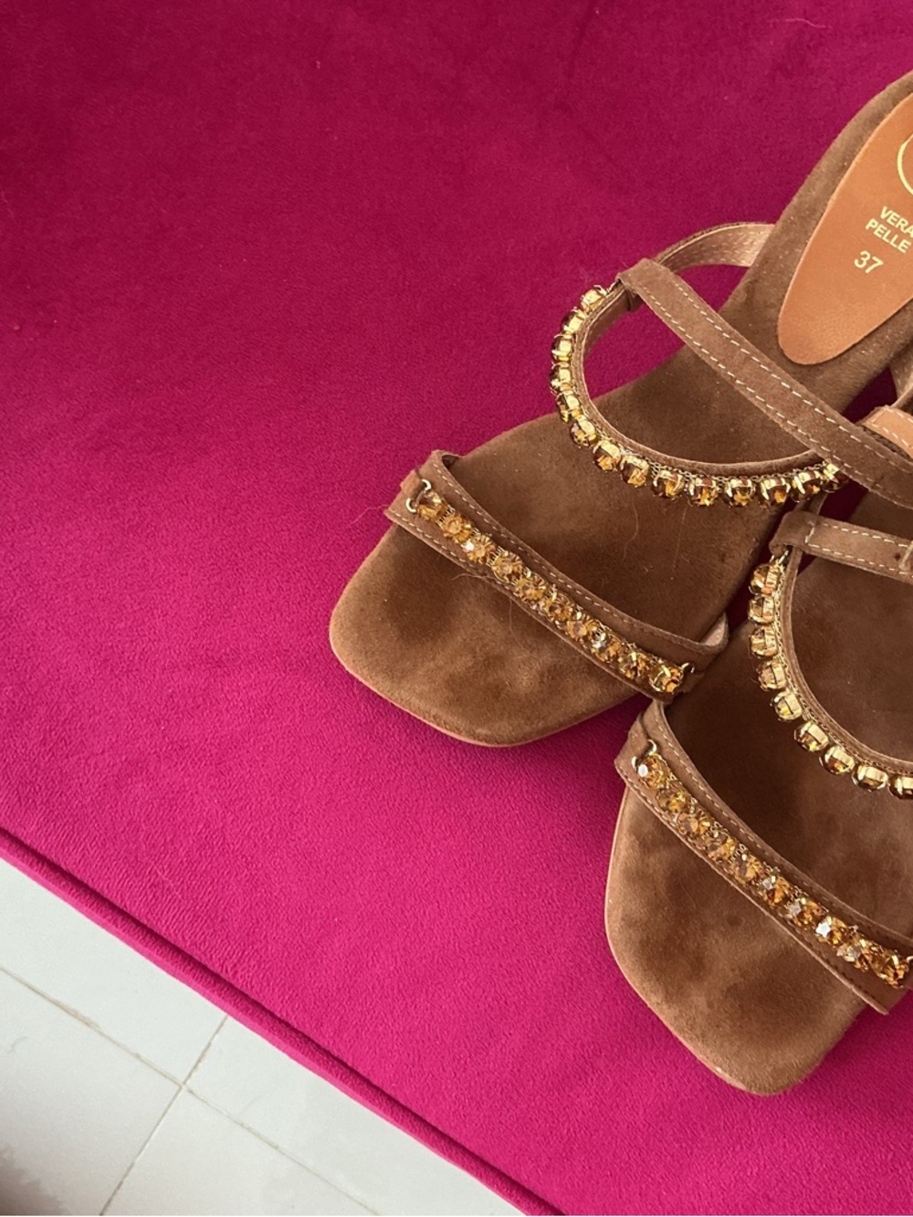 leather suede brown sandals with crystal stones size 7 - Picture 6 of 9